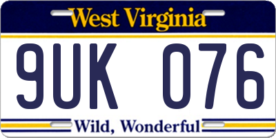 WV license plate 9UK076