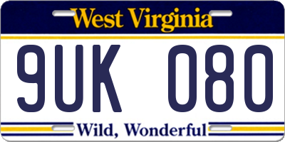 WV license plate 9UK080