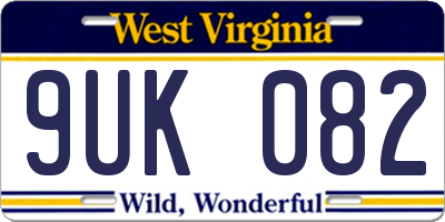 WV license plate 9UK082