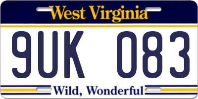 WV license plate 9UK083