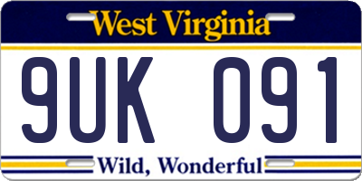 WV license plate 9UK091