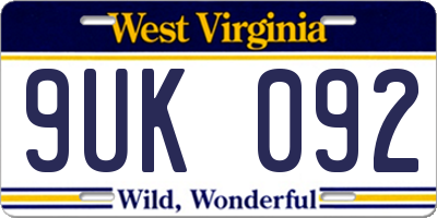 WV license plate 9UK092
