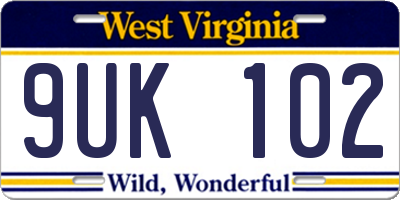 WV license plate 9UK102