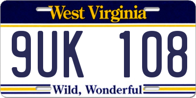WV license plate 9UK108