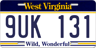 WV license plate 9UK131