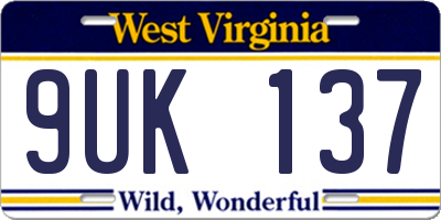 WV license plate 9UK137