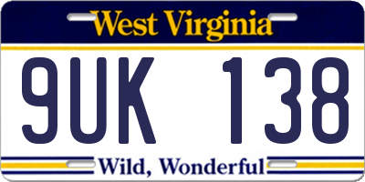 WV license plate 9UK138