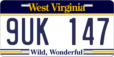 WV license plate 9UK147