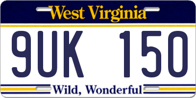 WV license plate 9UK150