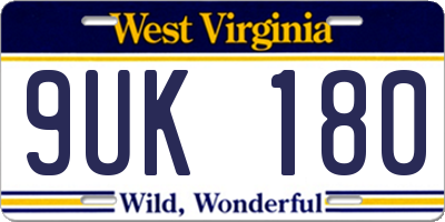 WV license plate 9UK180