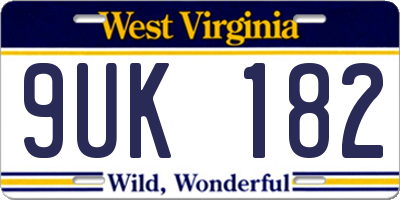 WV license plate 9UK182