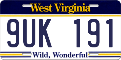 WV license plate 9UK191