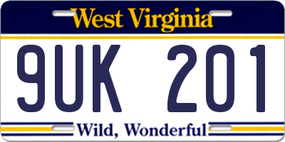 WV license plate 9UK201