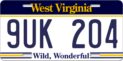 WV license plate 9UK204