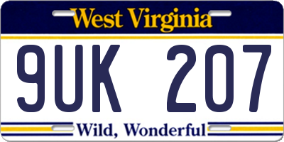 WV license plate 9UK207