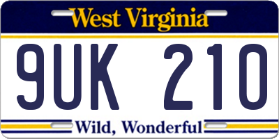 WV license plate 9UK210