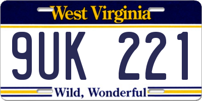 WV license plate 9UK221