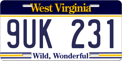 WV license plate 9UK231