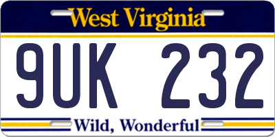 WV license plate 9UK232