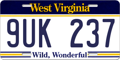 WV license plate 9UK237