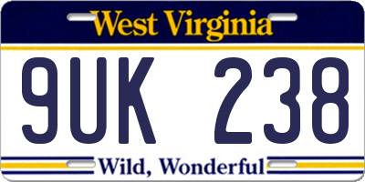 WV license plate 9UK238