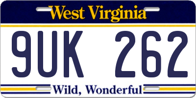 WV license plate 9UK262
