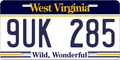 WV license plate 9UK285
