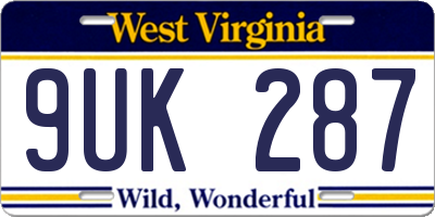 WV license plate 9UK287
