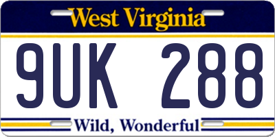 WV license plate 9UK288