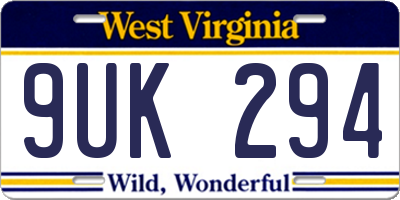 WV license plate 9UK294