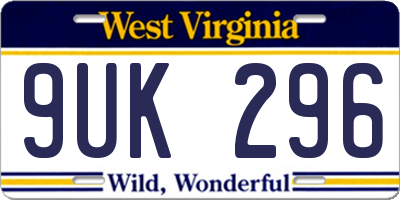 WV license plate 9UK296