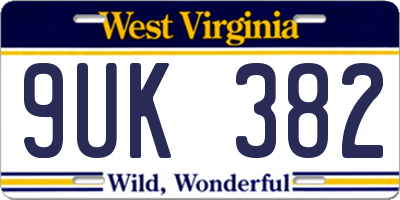 WV license plate 9UK382