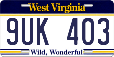 WV license plate 9UK403