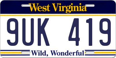 WV license plate 9UK419