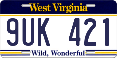 WV license plate 9UK421