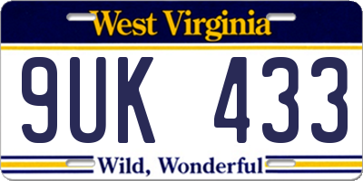 WV license plate 9UK433
