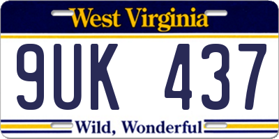 WV license plate 9UK437