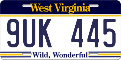 WV license plate 9UK445