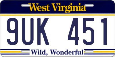 WV license plate 9UK451
