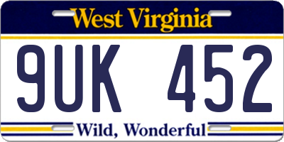 WV license plate 9UK452