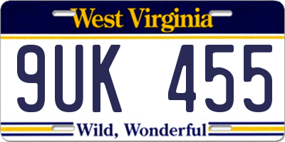 WV license plate 9UK455