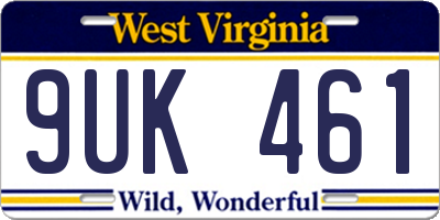 WV license plate 9UK461