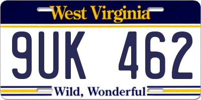 WV license plate 9UK462