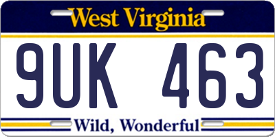 WV license plate 9UK463