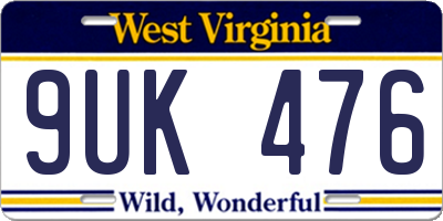 WV license plate 9UK476