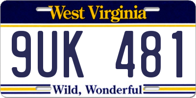WV license plate 9UK481