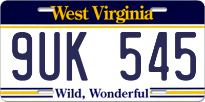 WV license plate 9UK545