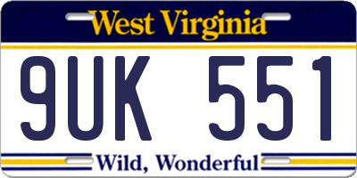 WV license plate 9UK551