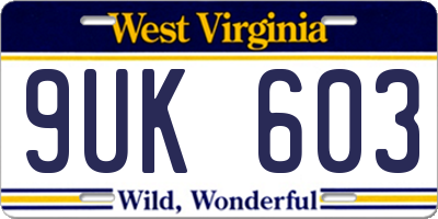 WV license plate 9UK603