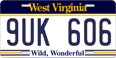 WV license plate 9UK606